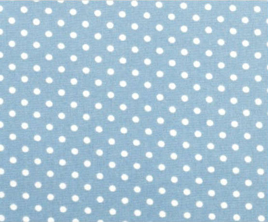 Light Blue cotton poplin with 3mm white spots by Rose and Hubble